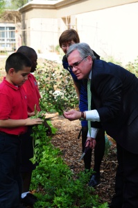 Mayor Bradley sampling the celery.